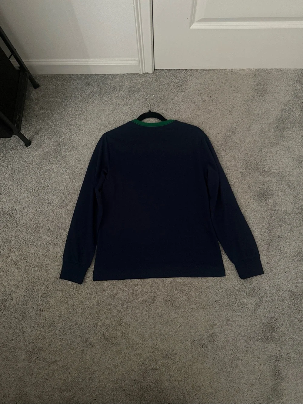 Ralph Lauren Navy Tee with Green Trim and White-Outlined Script